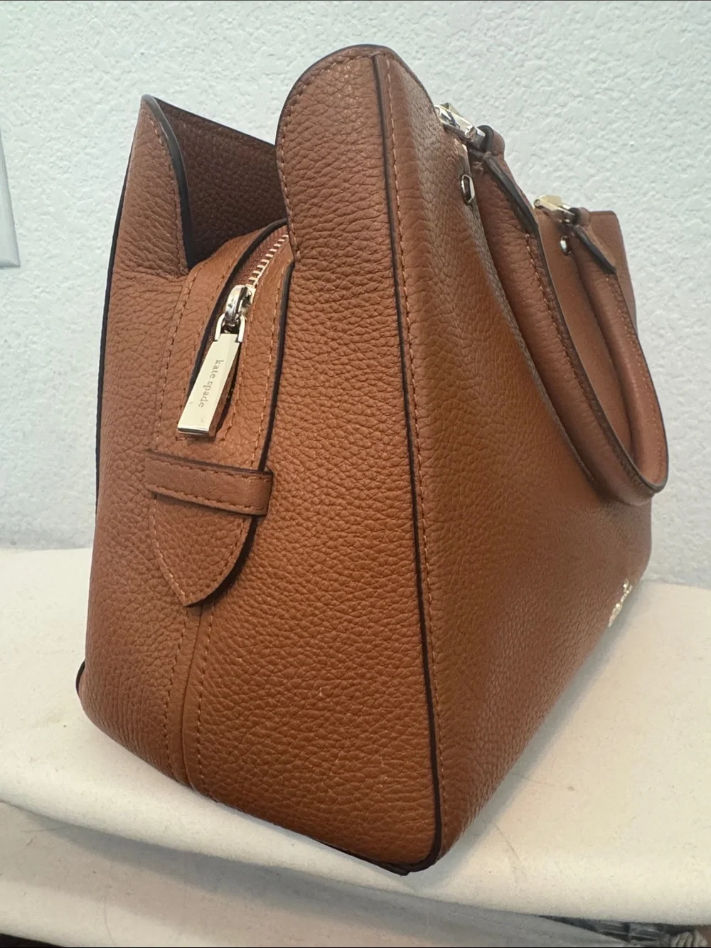 Kate Spade Leila Medium Triple Compartment Pebbled Leather Satchel Warm Ginger